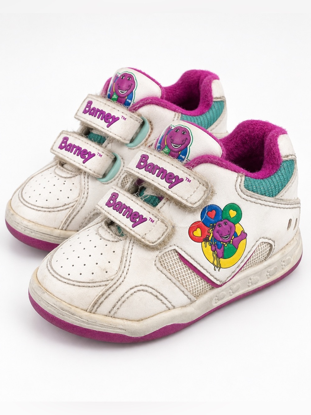 Vintage 1990s Barney & Friends Toddler Sneakers Size 4 Purple Teal Velcro